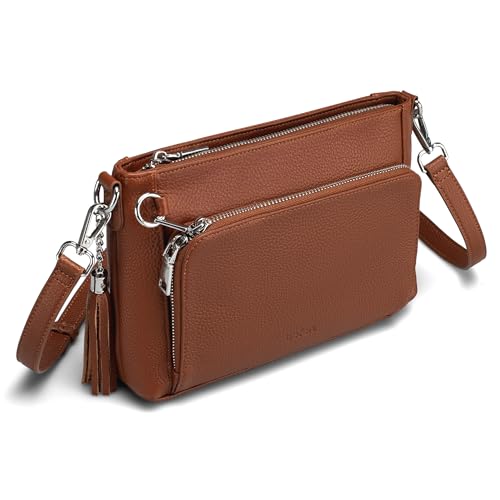 befen Anti Theft Genuine Leather Crossbody Bags for Women Handbags and Shoulder Basg with Built in Wallet RFID Leather Purse - color: Brown