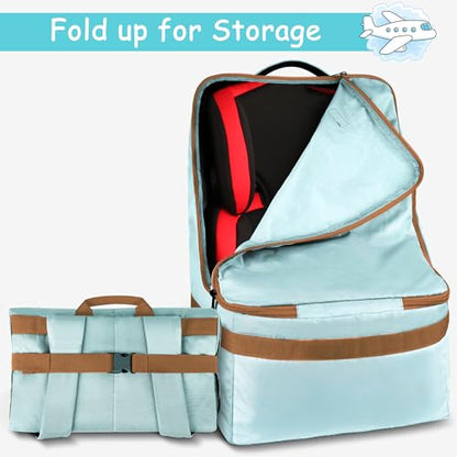YOREPEK Padded Car Seat Travel Bag for Air Travel, Carseat Cover Backpack with Shoulder Straps, Large Carseat Gate Check Bag, Baby Travel Essential(Light Cyan) - color: Light Cyan