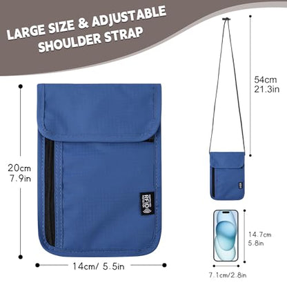 Likesing 5.5" L x 7.9" W Travel Neck Wallet, RFID Blocking Passport Holder, Security Lightweight Passport Travel Wallet, Neck Pouch Gifts for Women Men(Blue) - color: Blue