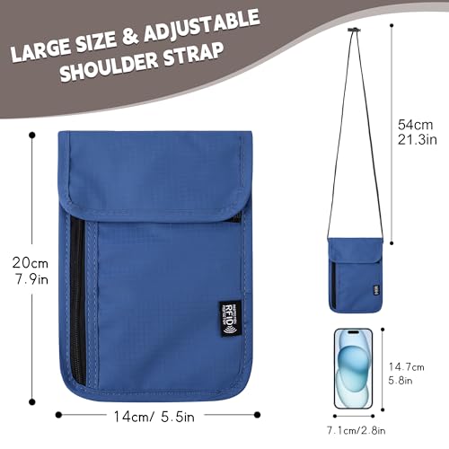 Likesing 5.5" L x 7.9" W Travel Neck Wallet, RFID Blocking Passport Holder, Security Lightweight Passport Travel Wallet, Neck Pouch Gifts for Women Men(Blue) - color: Blue