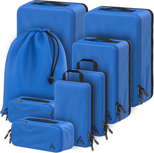 Well Traveled 8 pcs Compression Packing Bags Cubes Set with HybridMax Double-Capacity Design - Packing Cubes for Travel Compression to Maximize Limited Luggage Space, Blue - color: Blue, size: 8-piece