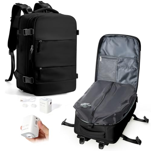 Vacuum Backpack Travel with Air Pump, Vacuum Seal Travel Backpack with Vacuum Compression System, Mochila de viaje compresion al vacio - color: A- Black