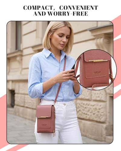 2026 Small Touchscreen Phone Crossbody Bag for Women,Anti-Theft Leather Messenger Bag Rfid Block Mobile Phone Purse - color: Dark Pink
