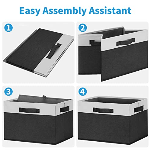 GhvyenntteS Large Storage Baskets for Shelves 6 Pack, Collapsible Fabric Storage Bins with 3 Handles, Decorative Closet Organizers and Storage bins for Clothes Blanket Beddings (Black, 15"x11"x9.6") - color: Black & White, size: Large-6 Pack