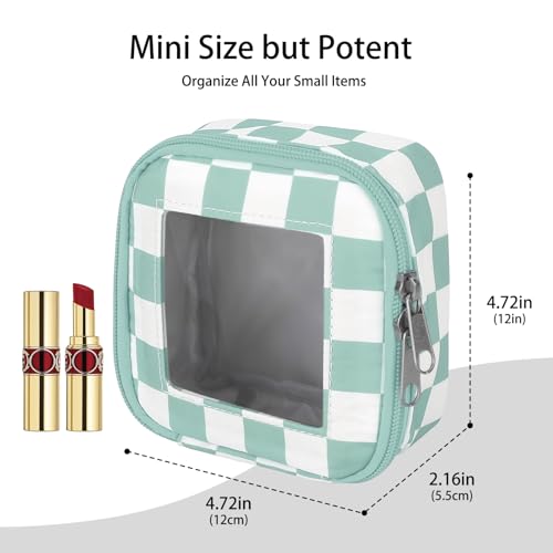 DOB SECHS Mini Checkered Bag for Purse 5.1'' x 5.1'' Small Makeup Bag for Car Cute Clear Cosmetic Bag with Zipper, Tiny Toiletry Bag Lipstick Organizer Pouch Travel Essential Storage Pouch, Mint Green - color: Mint Green