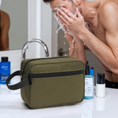 Travel Hanging Toiletry Bag with Carry Handle - Water-Resistant Small Cosmetic Organizer for Men & Women, Makeup, Shaving Kit, Gym & Travel Essentials (Olive Green) - color: Olive Green