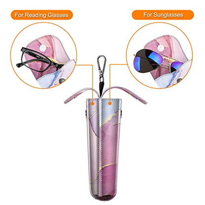 FINTIE Double Glasses Case with Carabiner Hook, Portable Vegan Leather Eyeglass Case Anti-scratch Sunglasses Pouch - color: Glittering Marble