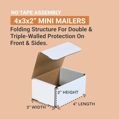 BOX USA Mailer Boxes Small 4"L x 3"W x 2"H 50-Pack - Corrugated Cardboard Box for Shipping, Moving, Mailing, Packing, Packaging and Storage - size: 4x3x2 Cost Saver