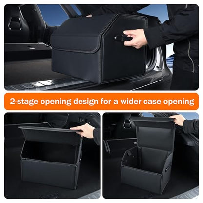 Trunk Organizer,car organizers and storage,black Leather Storage Box with lid,Fiberboard,Collapsible,15''L x 13''W x 12.4''H,2K inches³(size A) - size: 15"L×13"W×12.4"H, 9lbs, 2K in³