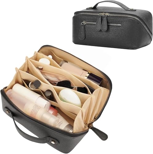 Travel Makeup Bag Cosmetic Pouch Water Resistant Travel Bag for Cosmetics, Brushes, Skincare, Toiletries, Makeup Storage (black) - color: Upgraded black
