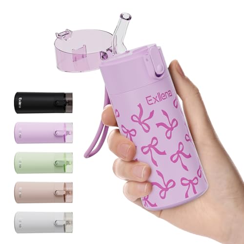 5oz Small Water Bottles with Straw, Mini Water Bottle with One-Hand Open Design, Leak-Proof Locking Lid for Hot&Cold Drinks, Small Travel Water Bottle - 100% Leakproof for School, Travel...(Bow) - color: Pink-Bow, size: 5.1 Ounces