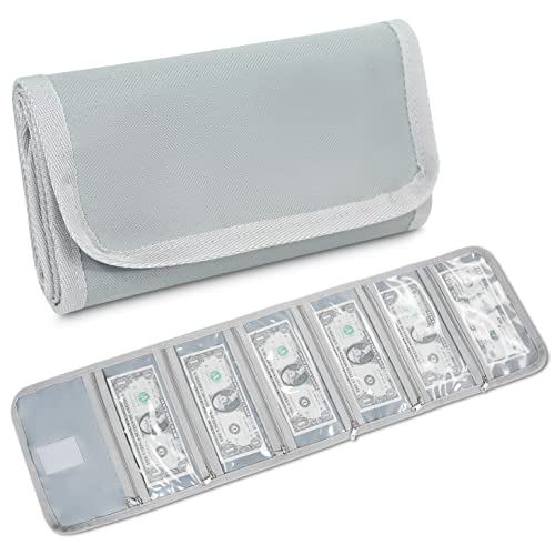 Money Organizer, Money Wallet for Cash with 6 Pocket,Money Bags, Money Pouch,Cash Organizer, Cash Bag, Small Travel Money Holder for Budgeting, Receipt and Tips, for Gifts - color: Gray Green