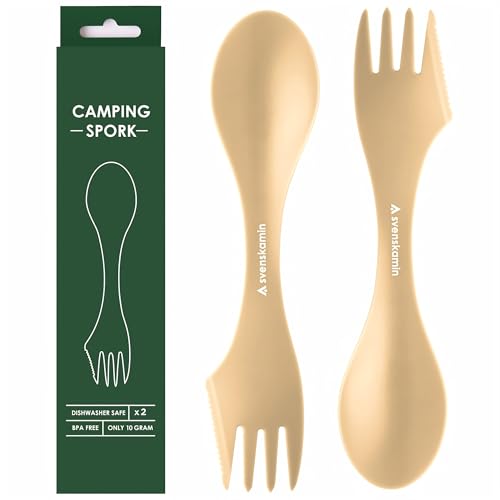 Reusable Camping Spork Set 2-Pack - 3-in-1 Travel Sporks, Lightweight Durable Utensils & Silverware for Outdoor Hiking - 2x Sand - color: Sand/Sand