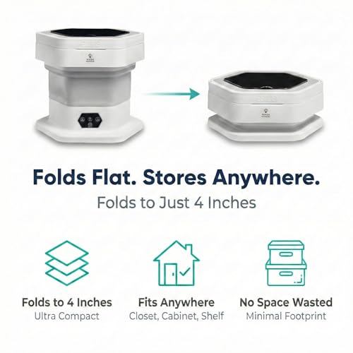 Portable Folding Washing Machine, 12L Mini Washer for Baby Clothes, Underwear, Delicates - Foldable, Quiet, Space-Saving Laundry Machine for Travel, Dorms, Apartments, Camping, Small Loads