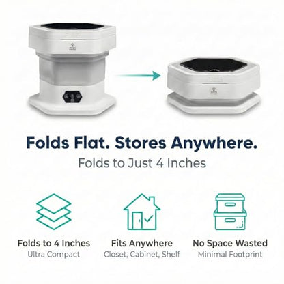 Portable Folding Washing Machine, 12L Mini Washer for Baby Clothes, Underwear, Delicates - Foldable, Quiet, Space-Saving Laundry Machine for Travel, Dorms, Apartments, Camping, Small Loads