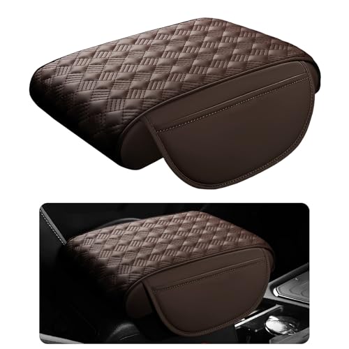 Car Armrest Cushion, 12.2"×8.3" Leather Auto Memory Foam Center Console Pad with Storage Pocket, Waterproof & Anti-Scratch Elbow Pillow Armrest Seat Box Protector, Universal Fit (Coffee) - color: Coffee