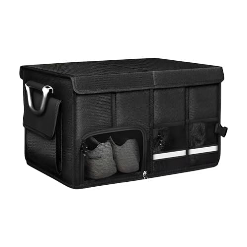 Car Trunk Organizer, 52L Collapsible Car Storage Waterproof Trunk Organizer with Lid & Handle, Multi Compartment Oxford Cargo Groceries Storage for Trucks SUVs Sedans