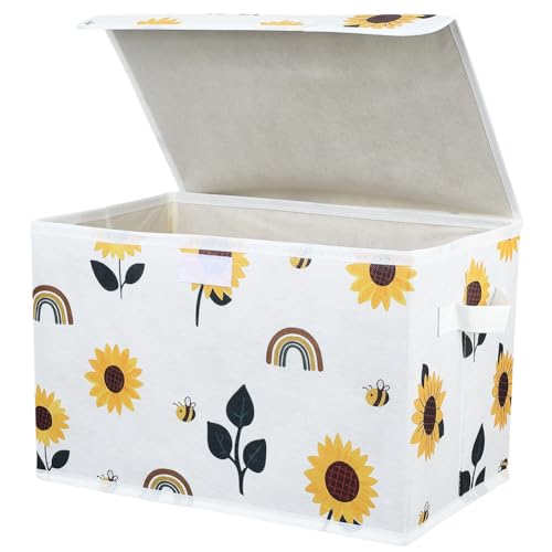 Sunflower Storage Box Collapsible Storage Bins Flowers Decorative Print Organizer Cubes with Lids and Carrying Handle Rectangle Folding Fabric Containers for Home Bedroom Closet Shelves - color: Sunflower