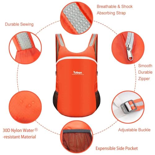 Ultra Lightweight Packable Water Resistant Backpack for Travel Camping Outdoor Hiking Daypack - color: Orange