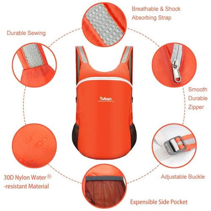 Ultra Lightweight Packable Water Resistant Backpack for Travel Camping Outdoor Hiking Daypack - color: Orange