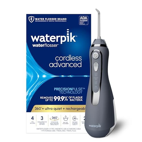 Waterpik Cordless Advanced 2.0 Water Flosser For Teeth, Gums, Braces, Dental Care With Travel Bag and 4 Tips, ADA Accepted, Rechargeable, Portable, and Waterproof, Gray WP-587, Packaging May Vary - color: Gray