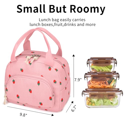 Lunch Bag Women Lunch Box for Women Adult Cute Insulated Lunch Bag Small Cooler Lunch Tote Bags for Work Picnic Travel (Pink-Strawberry) - color: Pink-Strawberry