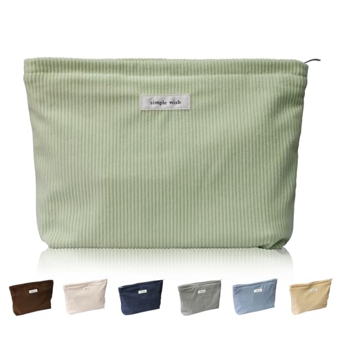 Wudygirl Travel Makeup Bag,Portable Cosmetic Bags,Large Capacity Makeup Bag Organizer for Women,Corduroy Zipper Pouch(Light Green) - color: Light Green