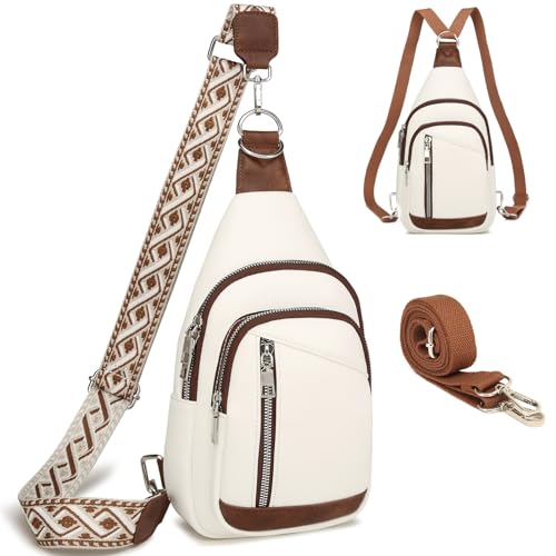 MYHOZEE Small Diaper Bag Crossbody Sling Purse for Women - 2 in 1 Leather Backpack with 2 Straps for Short Trips Work Daily | Mini diaper bag - color: F186-white Brown