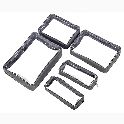 Remobia Hicol TSA Approved 5-Piece Diaper Bag Organizer Pouch Set Clear Waterproof TPU Kids Toiletry Storage Set Travel Packing Clutch Cube Bags for Baby Nursing (Grey) - color: Grey
