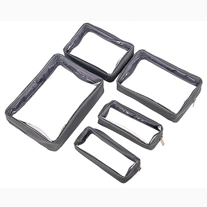 Remobia Hicol TSA Approved 5-Piece Diaper Bag Organizer Pouch Set Clear Waterproof TPU Kids Toiletry Storage Set Travel Packing Clutch Cube Bags for Baby Nursing (Grey) - color: Grey