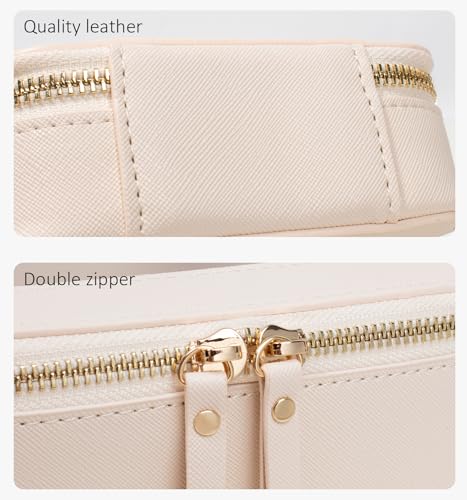 LETGO Clear Window Makeup & Sunscreen Bag TSA Approved Waterproof PU Leather Travel Toiletry Organizer with Gold Zipper,Portable Cosmetic Pouch for Summer Beach Vacation,Pool &Gym(Mini Beige) - color: Beige, style: Mini