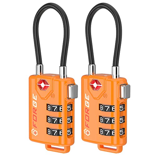 TSA Approved Cable Luggage Locks, Re-settable Combination with Alloy Body, Orange 2 Locks. - color: Orange 2 Pack