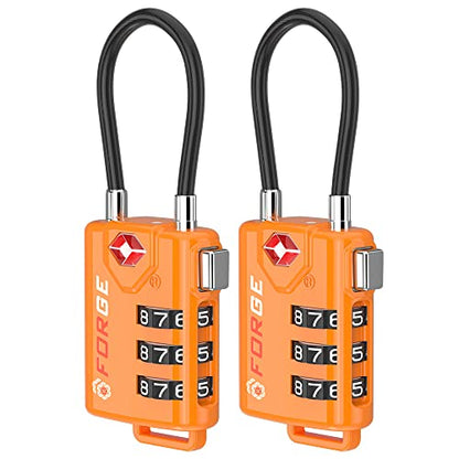 TSA Approved Cable Luggage Locks, Re-settable Combination with Alloy Body, Orange 2 Locks. - color: Orange 2 Pack