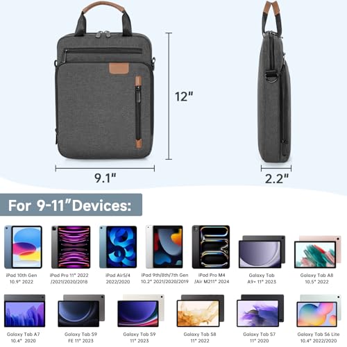 9-11 Inch Tablet Sleeve Bag, Padded Protective Travel Carrying Case for iPad A16 2025, iPad Air M4 11-inch 2026 M3 M2, iPad Pro M5/M4 11 inch, iPad 10/9/8/7th, Galaxy Tab A9+/S9/S8 11" - color: Grey, size: 9-11 Inch