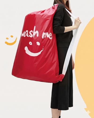 HOMEST 2 Pack XL Wash Me Travel Laundry Bag with Strap, Dirty Garments Organizer, Large Enough to Hold 4 Loads of Clothes, Easy Fit a Hamper or Clothing Basket, Black and Red - color: (Ⅲ- With strap )Black & Red