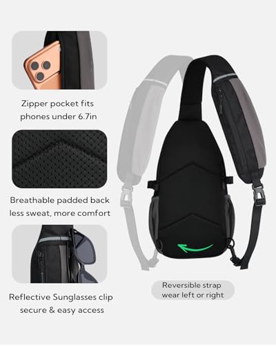 WATERFLY Small Crossbody Sling Bag: RFID Sling Backpack Chest Bag Travel Shoulder Multiple Pockets Hiking Daypack for Man Woman - color: Black