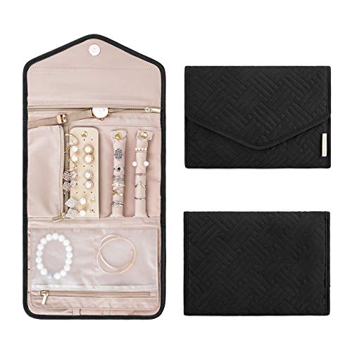 BAGSMART Travel Jewelry Organizer Roll Foldable Jewelry Case for Journey-Rings, Necklaces, Bracelets, Earrings, Black - color: Black, size: Medium