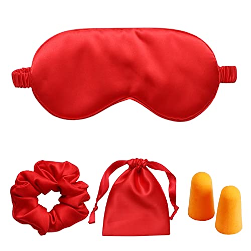 Silk Satin Sleeping Eye Mask, Red Sleep Eye Night Blindfold for Women and Men, Soft Breathable Blackout Eyeshade Eye Cover for Travel, Wedding Bridesmaid Gift - color: Red