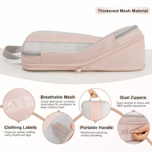 OlarHike 6 Set Compression Packing Cubes for Travel Essentials,Compressible Expandable Space Saver Bags for Organizing Clothes,Luggage Suitcase Garment Bags with Over 1000 pcs Mesh Holes(Beige) - color: Beige