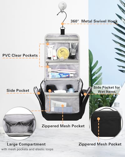 Relavel Hanging Toiletry Bag for Men and Women, Travel Toiletries Bag Water-resistant Large Makeup Cosmetic Organizer Storage, Shaving Dopp Kit Shower Bathroom Hygiene Bags, Carry-on Travel Essentials - color: Black