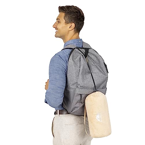 BlueHills Travel Blanket Pillow Rolled Premium Soft Plush Airplane Throw Traveler Essentials Gift Compact in a Bag 70X48 inches Long Car Plane Flight Portable Beige R06 - color: R06-beige