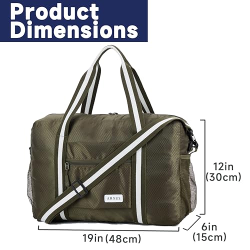 Arxus Foldable Tote Bag for Travel Expandable Lightweight Carry On Luggage 22L Packable Duffle Bag for Traveling - color: Green