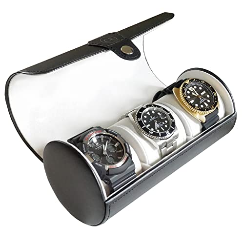 CASE ELEGANCE Travel Watch Case Roll Organizer for Men - 3 Watch Box & Vegan Faux Leather Watch Display Case - Mens Watch Holder, Storage & Travel Organizer - Black - color: Black