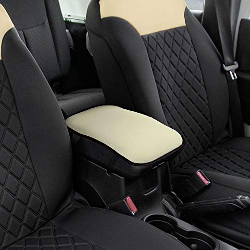 FH Group Neosupreme Beige Flat Pattern Center Console Pad – Water-Resistant Armrest Cover Protector for Cars, SUVs & Trucks - color: Beige, style: Console Cover (Plain)