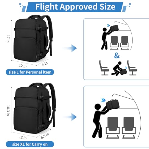 ZOMFELT Travel Backpack for Women Men, 18 x 14 x 8 inch Carry on Backpack 17.3 inch Laptop Backpack Flight Approved, Personal Item Travel Bag Casual Daypack for Weekender Business Trip, Black - color: Black