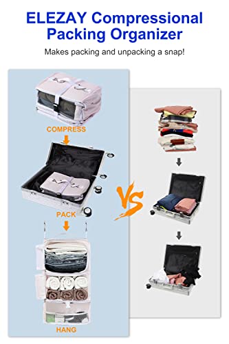 ELEZAY Hanging Packing Cubes Portable Closet 3-Shelf Travel Collapsible Compression Garment Organizer for Carry-on Luggage Suitcase Space Saver Bag X-Large_No Side Pockets, Blush Pink - color: Blush Pink, size: X-Large_12*10*24 IN