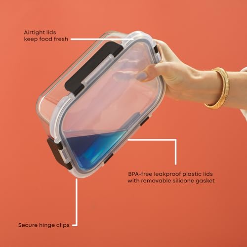 JoyJolt Glass Food Storage Containers with Lids. 5 Pack Glass Meal Prep Containers Reusable 35oz Single Compartment Airtight Container Set. Lunch Containers for Adults and Kitchen Storage Containers - color: Black