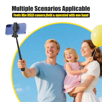 4-in-1 Magnetic Selfie Stick Tripod – 360° Rotation, Bluetooth Remote, Compact Travel Vlog Phone Holder for iPhone - color: Yellow / T20-C