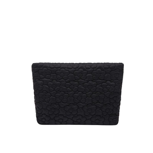 Puffy Quilted Makeup Bag for Women, Cosmetic Bag, Travel Toiletry Organizer Pouch Clutch (Black Flowers) - color: Black Flowers