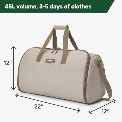 Halfday Convertible 2-in-1 Garment Duffel Weekender Bag 45L: Wrinkle-Free Travel (Hanging Suit Compartment, Shoe Pockets, Trolley Sleeve), Durable & Water-Resistant Carry-on, Stone - color: Stone, style: Original, 45l